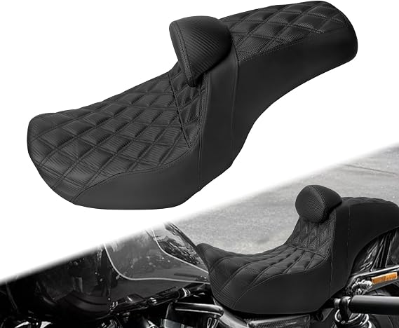 One-Piece Driver Passenger Seat Fit for Harley Dyna 2006-2017 | Motorcycle Two-Up Seat Fits Super Glide FXD Street Bob FXDB Wide Glide Fat Bob FXDF Low Rider Switchback, Black Stitching
