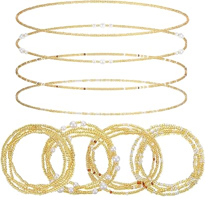 4 Pcs Waist Beads for Women - Gold Waist Beads for Weight Loss Summer African for Women Beach Bikini - Jewelry Belly Bead Chains Belly Necklace Stomach Jewelry Chain