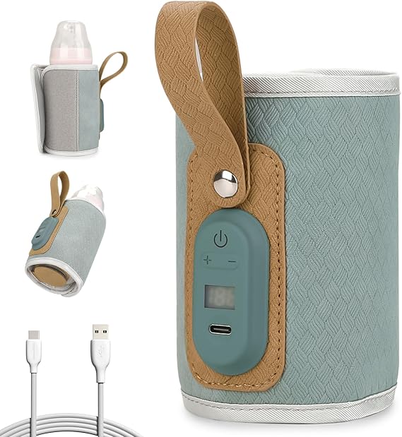 Baby Bottle Warmer USB Heating Portable Mam Bottle Warmer 7 Gear Adjustable Temperature Travel Bottle Warmer with Handle and LCD Display for Baby Water Milk Heating.
