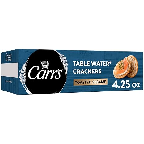 Carr's Table Water Crackers, Baked Snack Crackers, Party Snacks, Toasted Sesame, 4.5oz Box (1 Box)