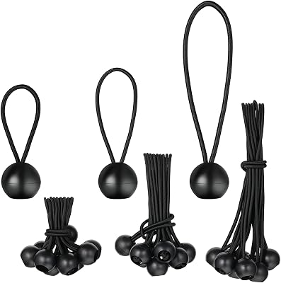 30 Pcs 3 Sizes Ball Bungee Cords, 4, 6, 9 Inch Black Tarp Canopy Cords Heavy Duty Tie Down Bungee Balls for Camping, Tents, Shelter, Gazebo, Cargo, Holding Wire and Hoses