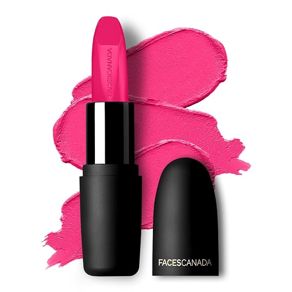 FACESCANADA Weightless Matte Lipstick - Fuschia Wave 02 (Pink), 4.5g | Highly Pigmented Lip Color | Smooth One Stroke Glide | Moisturizes & Hydrates Lips | Vitamin E, Jojoba & Almond Oil Enriched