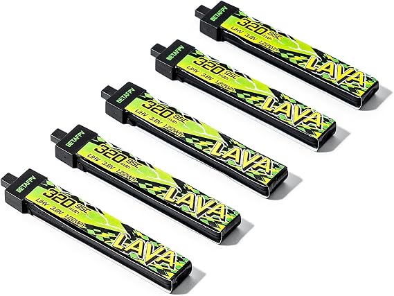 BETAFPV 5pcs Lava II 320mAh 1S Battery 3.8V 95C LiHV for FPV Quadcopter | With BT2.0 Connector, Compatible with 1S Whoop Drone Quadcopter Like Cetus FPV Kit, Air65, Meteor65 Pro 1S Brushless Drones