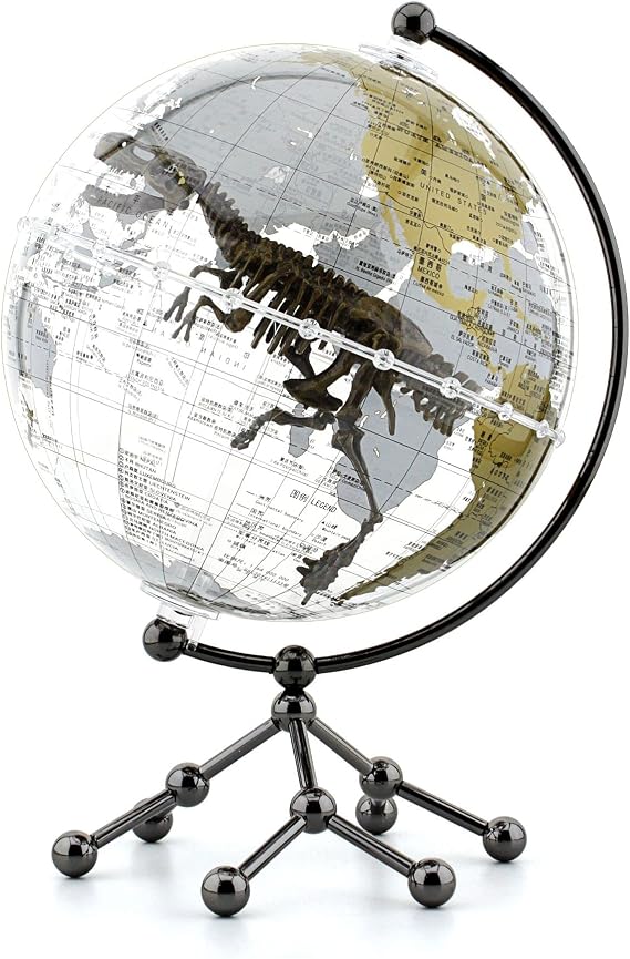 TOMYEUS Globes Earth Transparent high-Definition Globe 20cm/25cm Student Teaching Metal Globe Suspension Ornaments Geographic Globes (Color : Golden+Dinosaur, Size : 25cm)