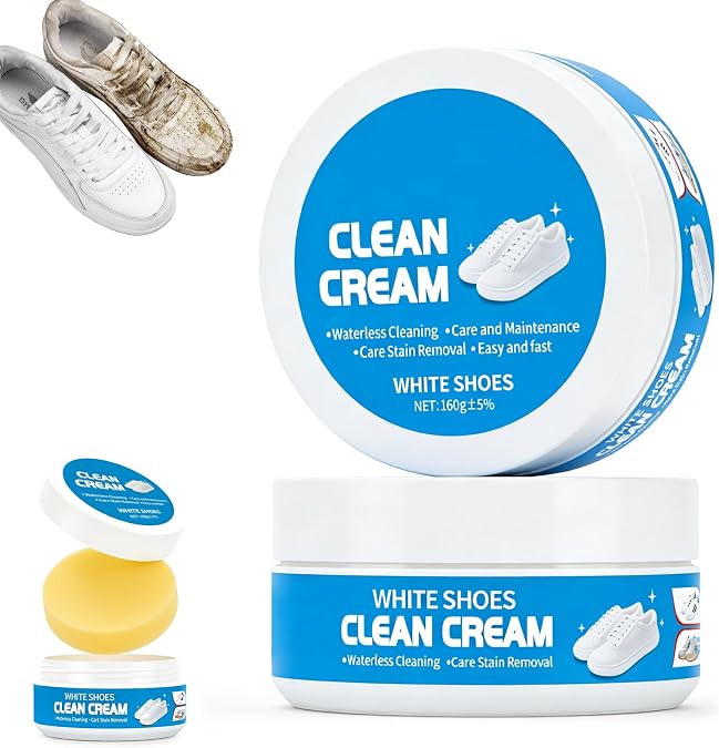 White Shoe Cleaner Cream,Multipurpose No-Wash Solid  With Sponge Removes Stains,Cleaning Cream White Shoe Cleaner(2PCS)