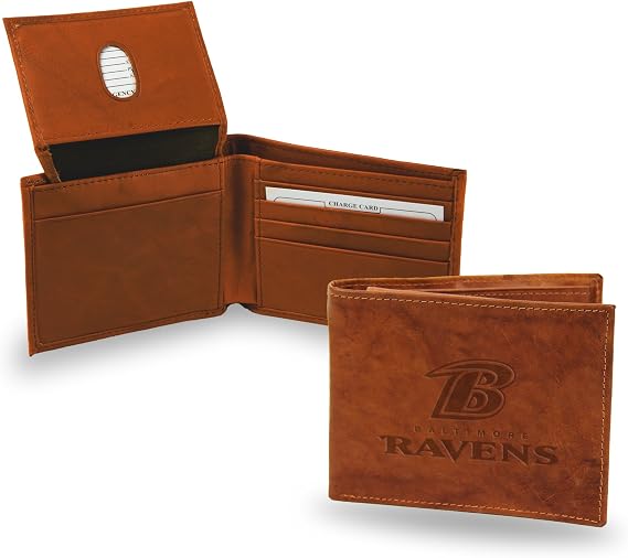 Rico Industries NFL Embroidered Genuine Leather Tri-fold Wallet 3.25" x 4.25" - Slim