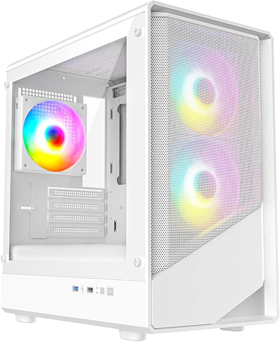 CiT Level 5 Gaming PC Case, Micro ATX PC Case with 3 ARGB Fans, Mesh, White