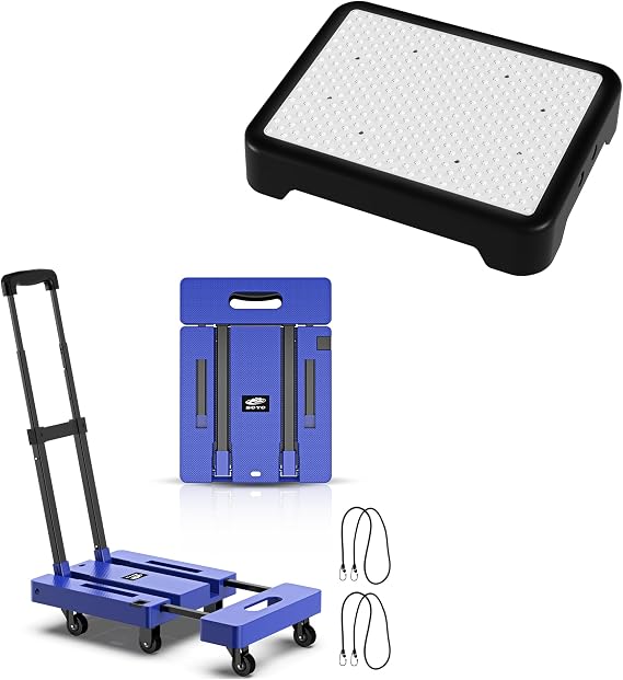 Non-Slip Step Stool for Elderly, Indoor/Outdoor Non-Slip Step Platform Assistive Devices for Adults and Elderly+500lbs Folding Hand Truck,Heavy Duty Collapsible Cart