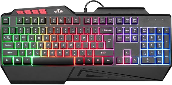 Rii Mechanical Feeling Gaming Keyboard,USB Keyboard with Wrist Rest | RK202 RGB Backlit Wired Keyboard,Full-Sized Keboard,for Windows&MAC PC Gamers(Black)