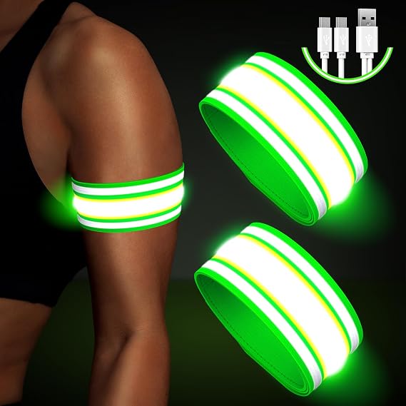 Fokia Kunbio Light Up LED Armband for Running Walking at Night,Reflective Arm Bands for Runners,Rechargeable Jogging Lights,High Visibility Night Running Safety Gear Adjustable Running Women Men Kids