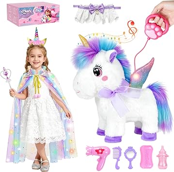 Unicorn Toys for Girls Age 4-6, Walking Talking Singing Interactive Unicorn with Light Up Princess Cape, Remote Control Plush Unicorns Pet Care Toy, Unicorns Gifts for Toddler Girls 3 4 5 6