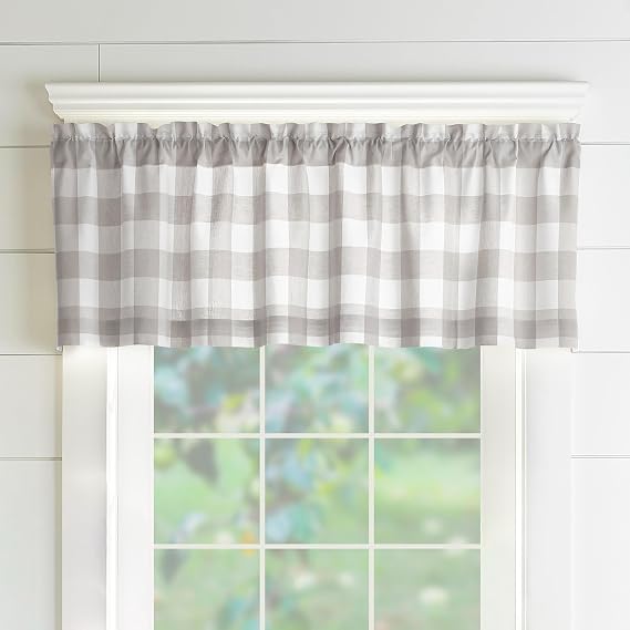 Farmhouse Living Buffalo Check Window Valance, Gray/White - 60" W x 15" L