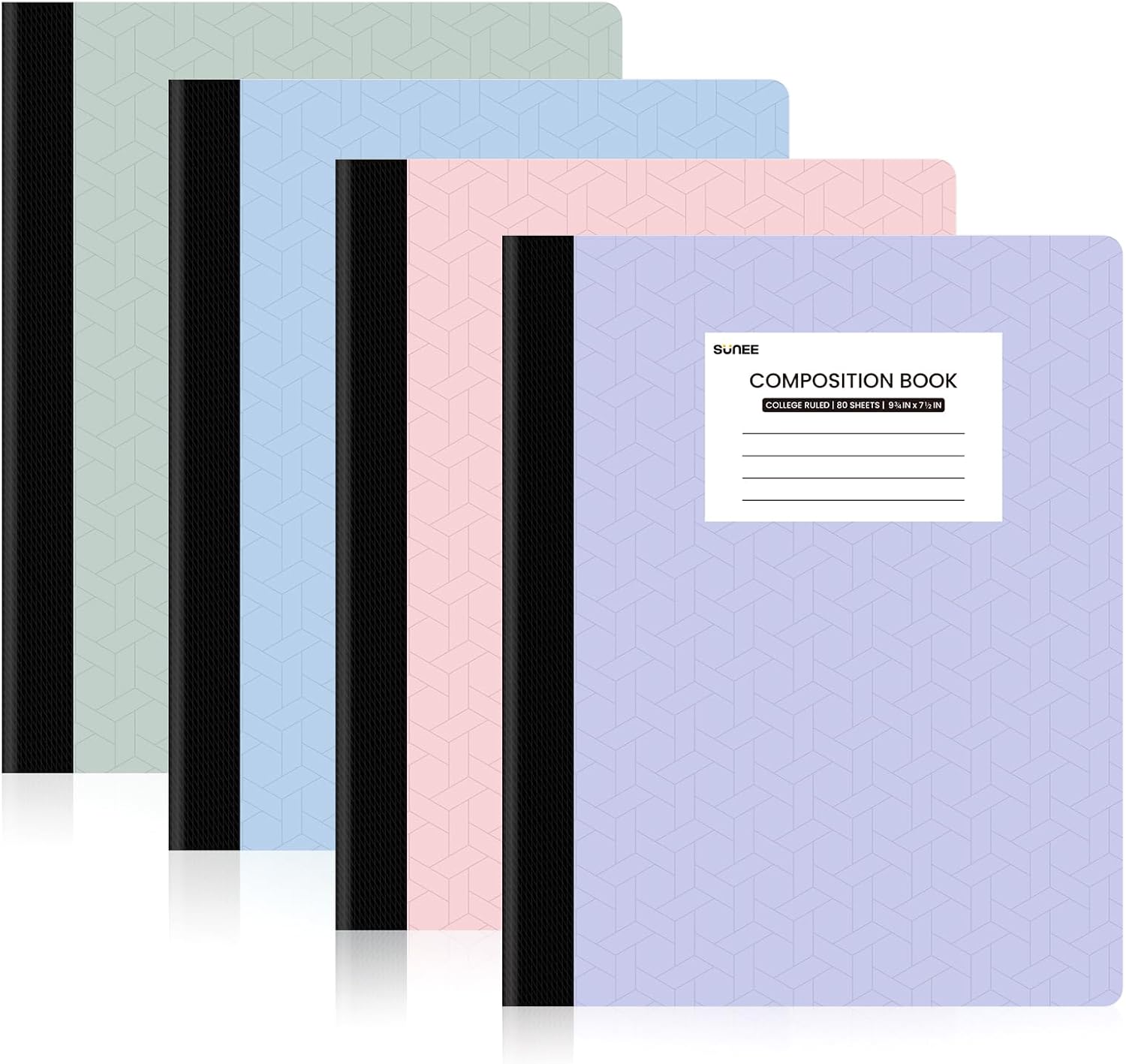 SUNEE Composition Notebooks - College Ruled Paper, 4 Pack Composition Book, 9 34 x 7 12, 80 Sheets160 Pages, Assorted Colors, School, College & Office Supplies