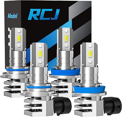 RCJ Fog Weather Light Bulbs, 9005HB3 H11H8H9 Bulbs Combo 6000K Cool White with Cooling Fan, Plug-N-Play, Pack of 4