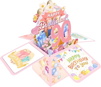 Joycard 90th Birthday Card, Birthday Decorations for Women, Mothers, and Grandmothers, Awesome 3D Birthday Gift Box, Funny Happy Birthday Card, 90 Year Old Birthday Gift