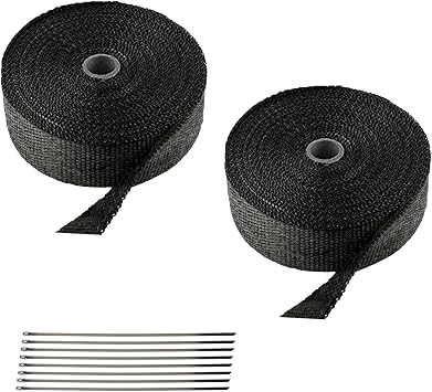 Black 2" x 50' Exhaust Header Heat Wrap Roll with 10PCS Stainless Steel Locking Ties for Motorcycle Cars Heat Shield 2 Packs