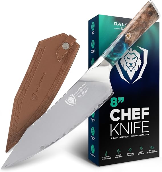Dalstrong Chef Knife - 8 inch - Valhalla Series - Premium 9CR18MOV HC Steel - Celestial Resin & Wood Handle - Razor Sharp - Kitchen Cooking Chef's Knife - Leather Sheath