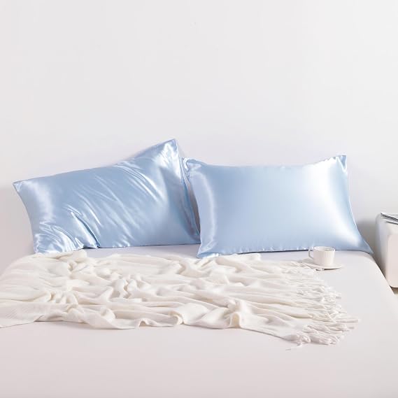 Satin Pillowcase for Hair and Skin Standard - Silky Pillowcase 20x26 Inches - 2 Pack with Envelope Closure, Similar to Silk Pillow Cases, Gifts for Women Men, Aqua