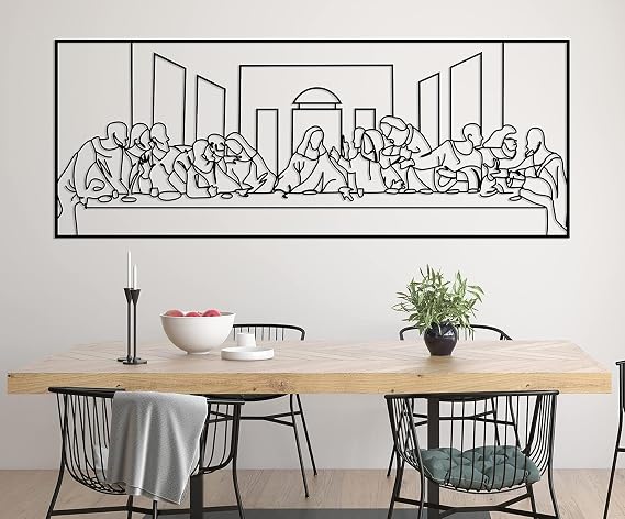 DecoSoul The Last Supper Metal Wall Art by Leonardo Da Vinci Artwork, Christian Metal Wall Decor, Jesus Line Art, Religious Wall Hanging Decor, Gift for Christian, (Black - 23.6 x 9,60 x 23 cm)