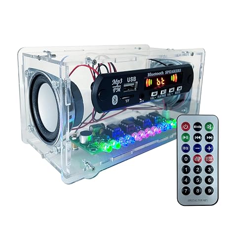 Blutoth-Compatible Speaker Kit Multi-Function Soldering Practice kit Voice-Activated Level Indicator Dual Channel Speaker for Soldering Project Transparent Speaker