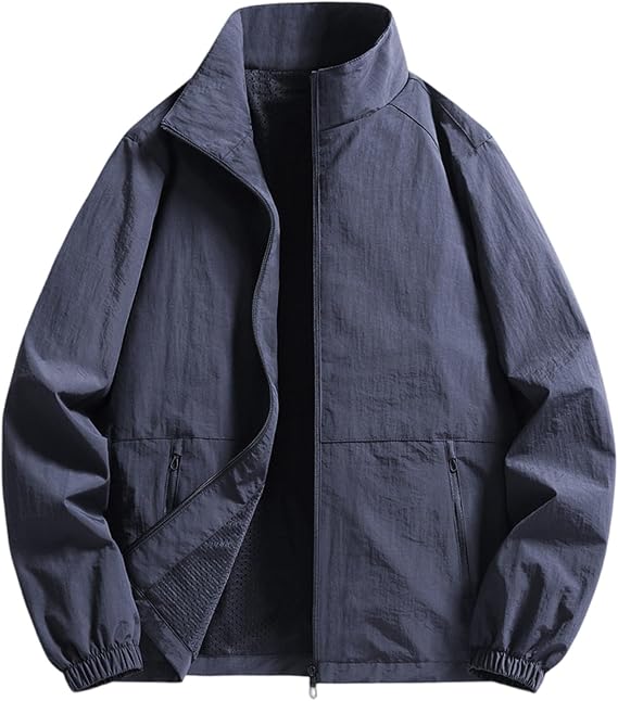Ymosrh Men's Lightweight Jacket, Zip Up Water Resistant Casual Athletic Workout Windbreaker Coats, M-3XL
