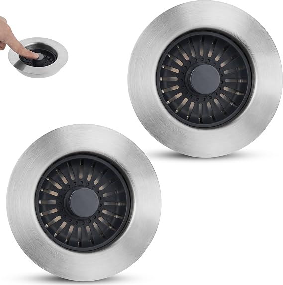 Hygie Rinse Kitchen Sink Drain Strainer 2PACK 3-in-1 Stainless Steel Pop Up Sink Drain Stopper, Kitchen Sink Strainer for US Standard 3-1/2 inch Drain Filter, Anti-Clog