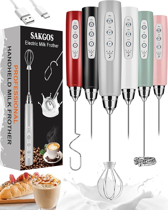 Milk Frother Wand Rechargeable Handheld Electric Whisk 3 Speed Adjustable