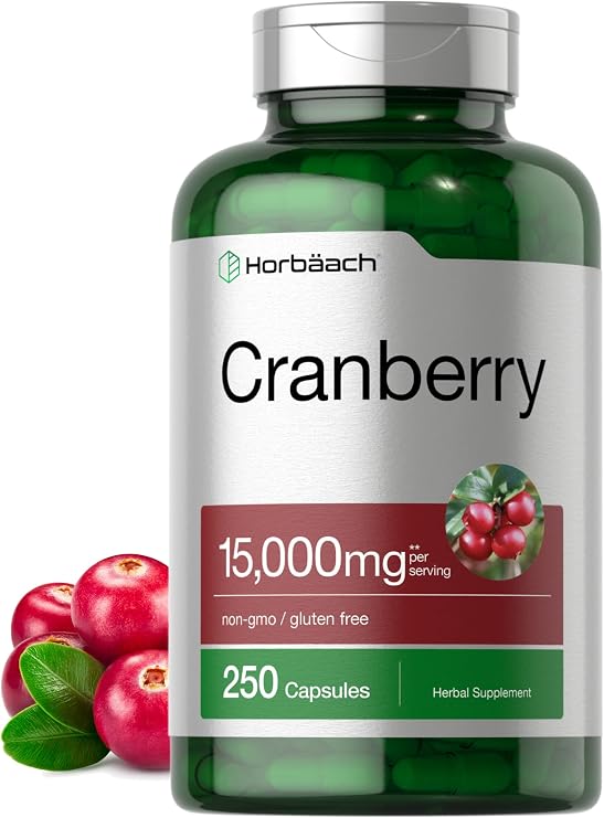 Horbaach Cranberry Pills + Vitamin C | 250 Capsules | Non-GMO and Gluten Free Supplement from Concentrate Extract