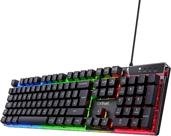 GXTrust Azor Gaming Keyboard with LED Lighting QWERTY UK Layout, Black | USB, Membrane, Game Mode, 12 Multimedia Keys, Anti-ghosting, for PC Computer Laptop