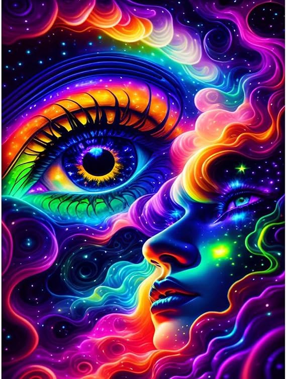 Huacan Diamond Painting Kits AB Diamond Art Kits for Adults,DIY Round Full Drill Colorful Starry Sky Gem Art Kits Rainbow Eyes Abstract Paint by Diamonds Handmade Gift Home Decor 11.81 * 15.74in