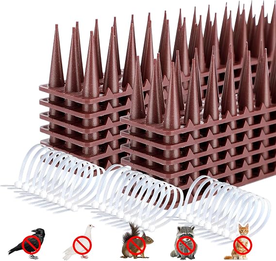 24-Pack Pigeons Bird Spikes for Outside with 30 Cable Ties, Birds Deterrent Spikes for Pigeons and Other Small Birds, Squirrel Spikes Keeping Raccoon Cats Away from Fence Roof Mailbox Brown