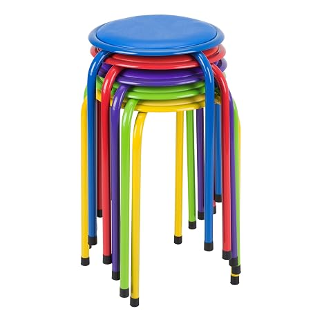 Fat Catalog Stacking Stools with Padded Seats for Kids and Adults, 17" Standard Height Portable Nesting Padded Classroom Stools, Assorted Color, Pack of 5