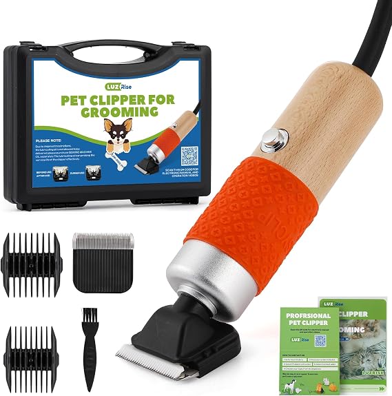 200W Pet Grooming Clippers for Thick Heavy Coats, Low Noise< 50db | 2000-6000rpm Stepless Speed Control & 10ft Power Cord, Dog Trimmer Kit with Extra Detachable Blade & 2 Limit Combs of 4 Sizes