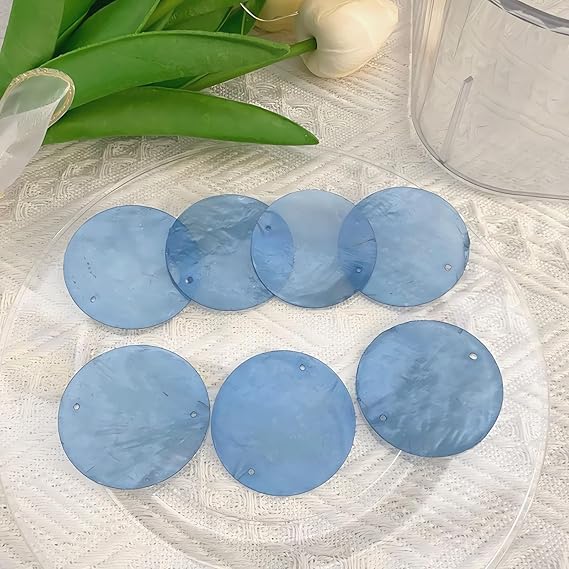 100PCS 2-in Round Shells Pieces with 2 Hole, Polished Round Shell Slice - Capiz Shells Pearl Coin Beads - Handmade Decorative Accessories for DIY(Blue)
