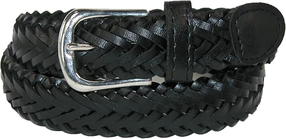 CTM Boys' Leather 3/4 Inch Adjustable Braided Dress Belt