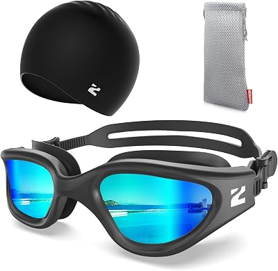 ZIONOR G1 Lite Swim Goggles with Swim Cap Comfortable Anti-fog Swimming Goggles Cap Set for Adult Men Women