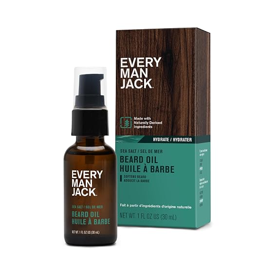 Every Man Jack Hydrating Beard Oil for Men, Sea Salt, 1oz | Relieves Itch, Adds Shine, Naturally Moisturizing Shea Butter & Argan Oil, No Parabens Phtalathes Dyes, Beard & Mustache Care