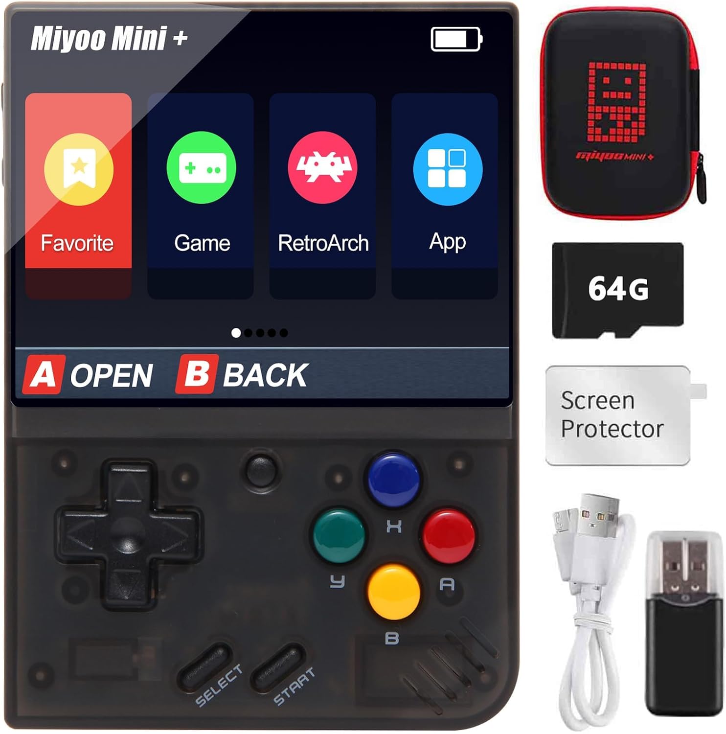Handheld Game Console for Miyoo Mini Plus with Storage Case, 3.5 inch Retro Video Portable Rechargeable Open Source Game Console Emulato, Built in 64G TF Card & 10000 Games. Support WiFi