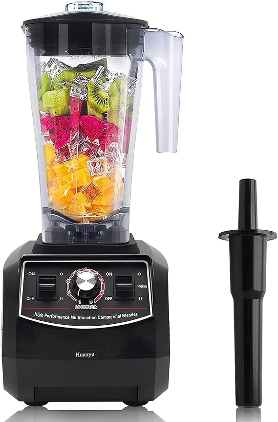Huanyu Professional Countertop Blender 100 oz Variable Speed & Pulse Feature for Fruit Smoothie Ice Soy Milk Hot Soups Frozen Desserts Crush Mix Home Commercial 2200W G5500 (220V Euro Plug, Black)