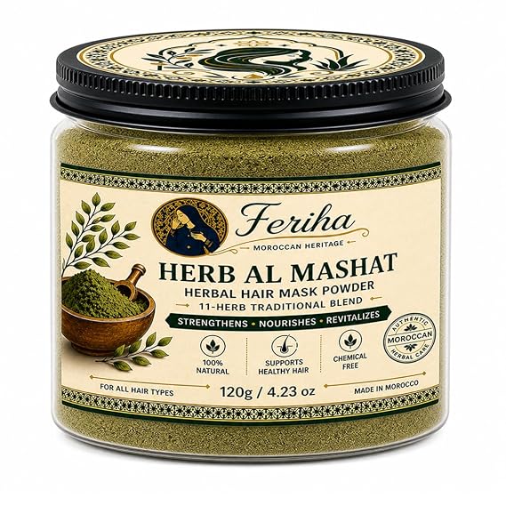 FERIHA Herb Al Mashat Hair Mask Powder, Traditional Herbal Blend with Sidr, Amla & Shikakai, Nourishes Hair & Scalp, Natural Botanical Formula, 4.23 oz