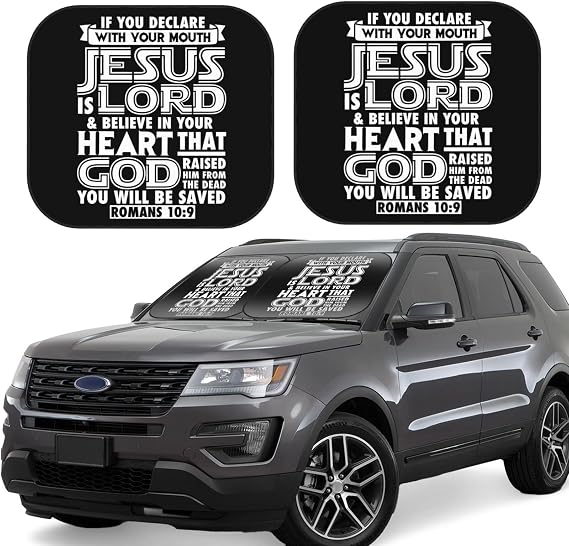 NEZIH Religious Christian Faith Jesus 2 Piece Car Windshield Sun Shade for Front Window Blocks Foldable Automotive Interior Accessories Protection Most Sedans SUV Truck