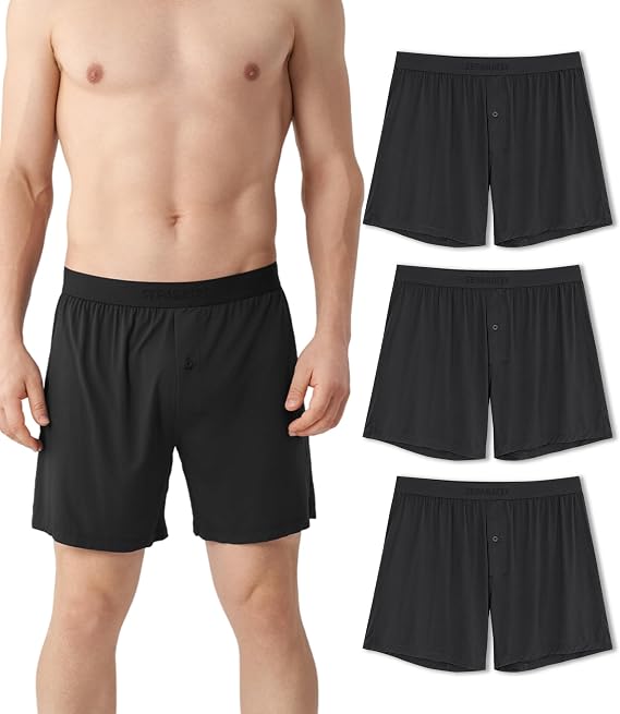 Separatec Silky Soft Modal Boxers for Men, 38mm Widen Waistband, Breathable Loose Men's Underwear for Sleep (3-Pack)