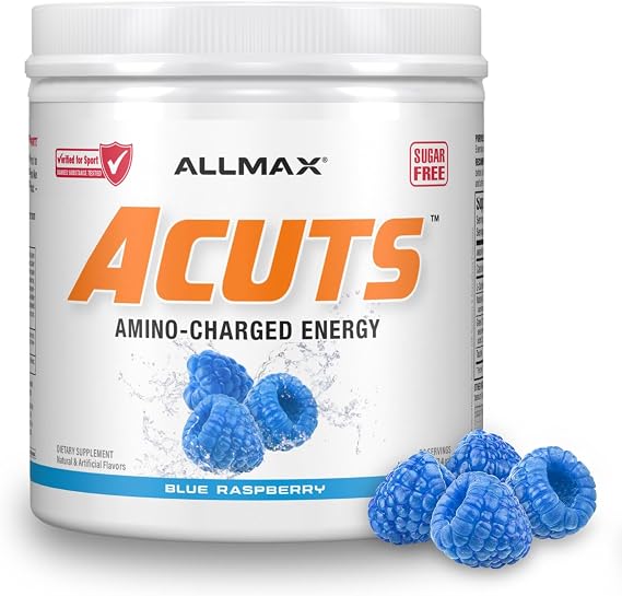 ALLMAX ACUTS Amino Energy Powder, 30 Servings, Blue Raspberry | Boosts Energy & Focus, Supports Workout Performance, 4.2g Amino Blend, 127mg Natural Caffeine, 2000mg Taurine, Zero Sugar