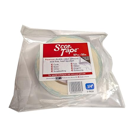 Scor-Tape 1/4" Double-Sided Adhesive Tape, 27 Yards x 5 Rolls, Acid-Free, Ultra-Thin, Perfect for Card Making, Scrapbooking & Paper Crafts, Multi-Pack Value
