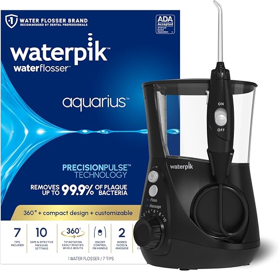Waterpik Aquarius Water Flosser, Black | Daily household gum health, dental braces, implants, teeth cleaning, multiple users, ADA approved WP-662 packaging may vary