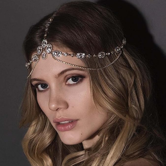 Acenail Rhinestone Head Chain Hair Jewelry Wedding Bride Headpieces Gold Headbands Women Head Jewelry Boho Hair Chains Bridal Halloween Hair Accessories