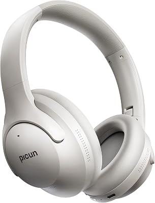 Picun Active Noise Cancelling Headphones with ENC, 100 Hours Playing Time Wireless Bluetooth Headphones Over Ear Headphone for Travel, Home, Office Grey