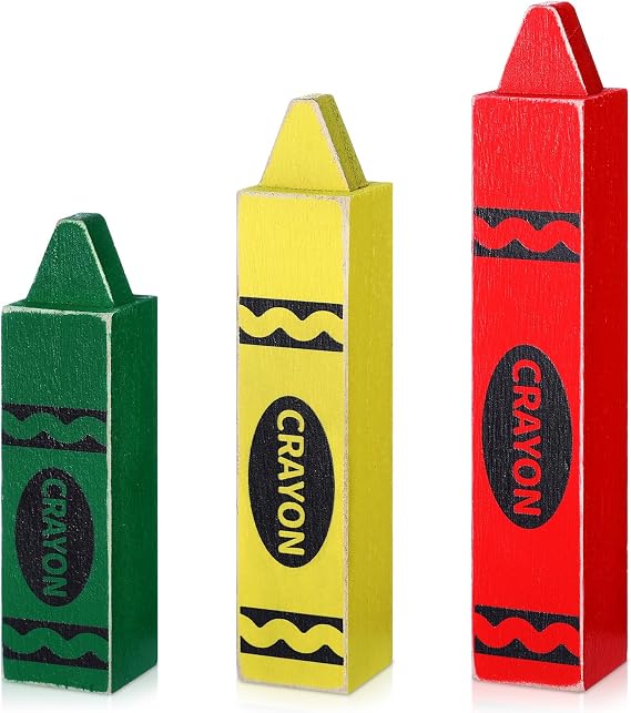 3 Pcs Back to School Wooden Crayon Shaped Classroom Table Decor
