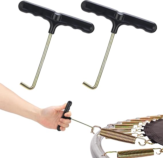 2 Pack Trampoline Spring Pull Tool, Trampoline Parts and Accessories, Stainless Steel T-Hook Spring Puller with Plastic Handle for Safe Installation, Shoe Lace Tightner