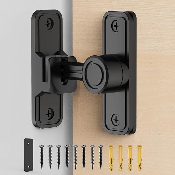 Sliding Barn Door Lock Hardware, 90 Degree Locks for Barn Doors, Flip Gate Latches for Garden, Bathroom, Outdoor, Garage, Window (Black)